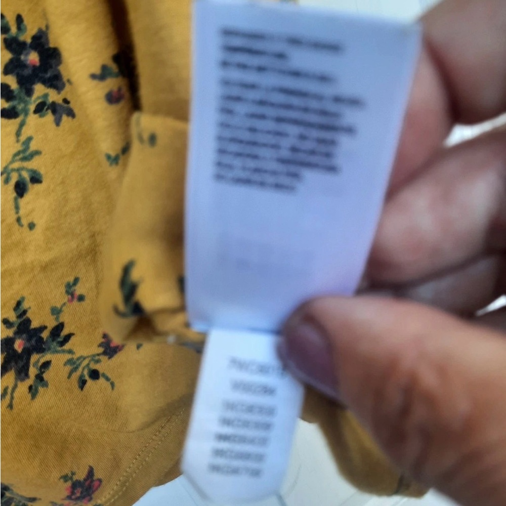 Lucky Brand Mustard yellow Floral Square-Neck Women’s peasant Top blouse tee XL - Picture 7 of 8